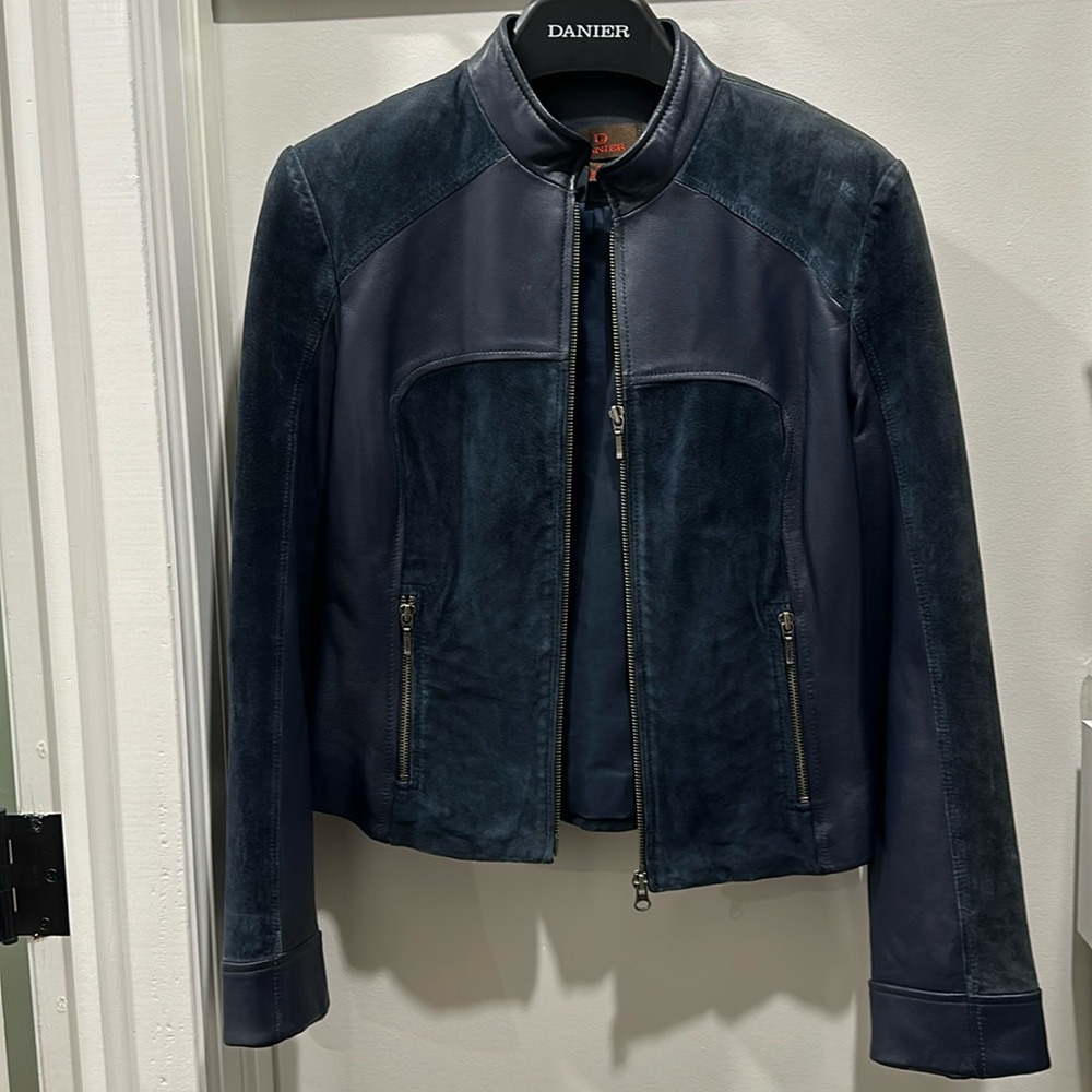 Blue Leather and Suede Jacket